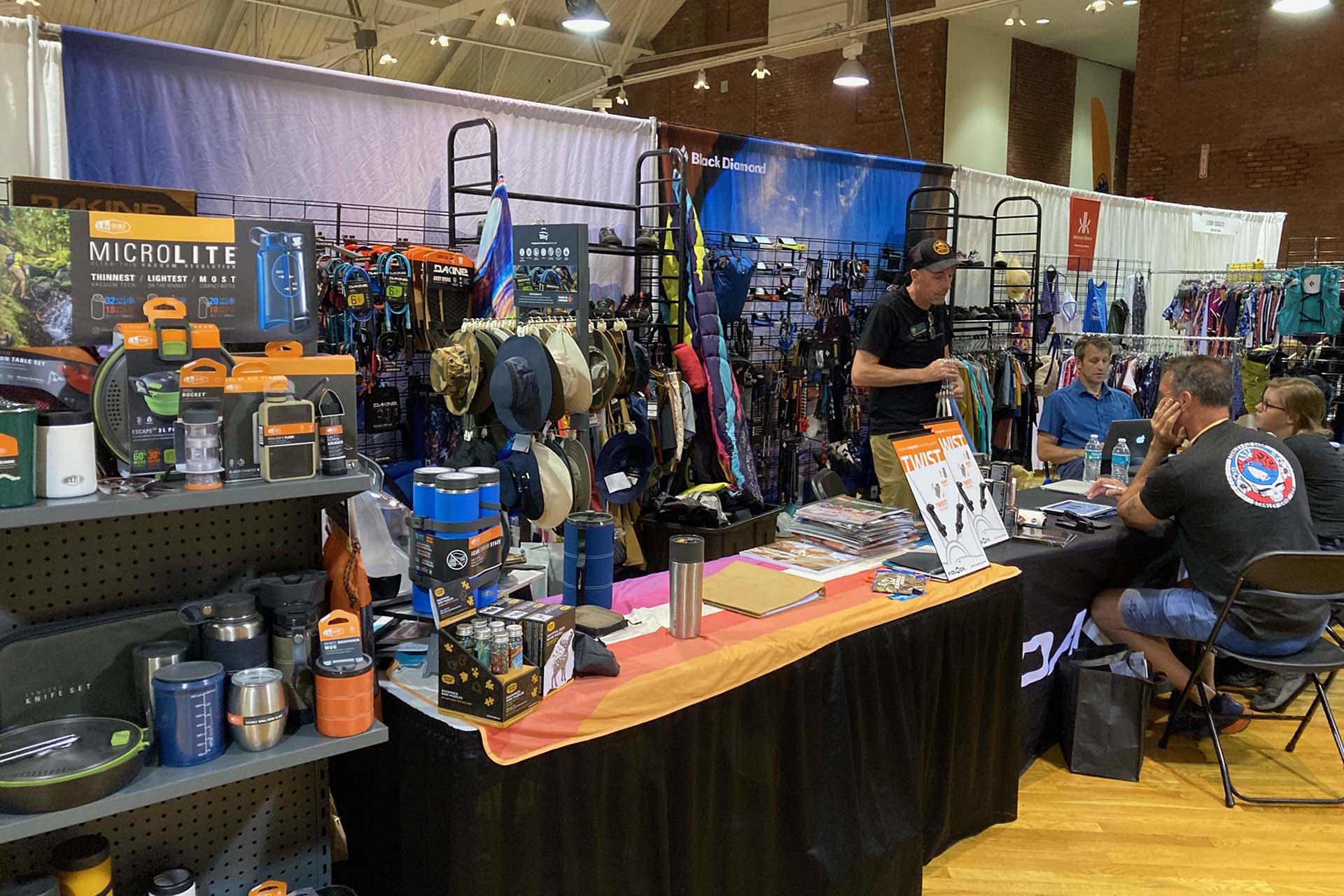 Booth filled with outdoor camping gear